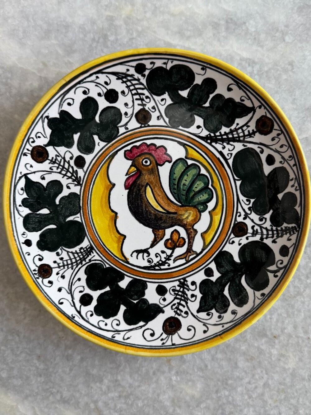 Handmade Italian Gubbio Ceramic Plate- Rooster Design